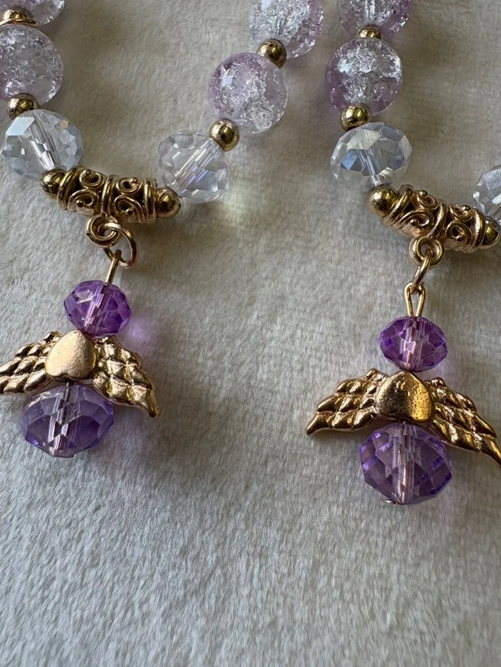 Lavender Glass Bead Stretch Bracelets with Angels Set of Three $15